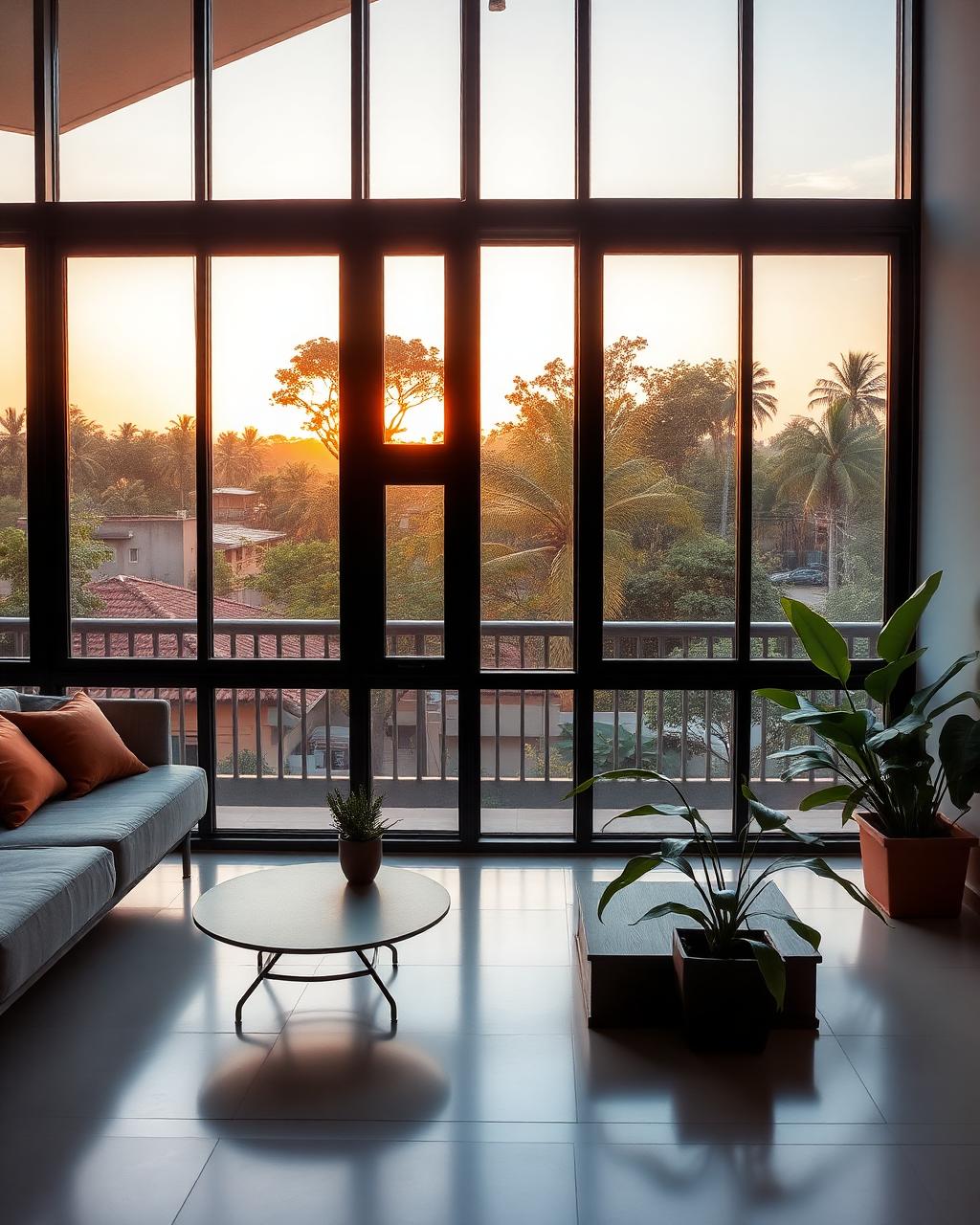 Modern Kigali home interior at golden hour